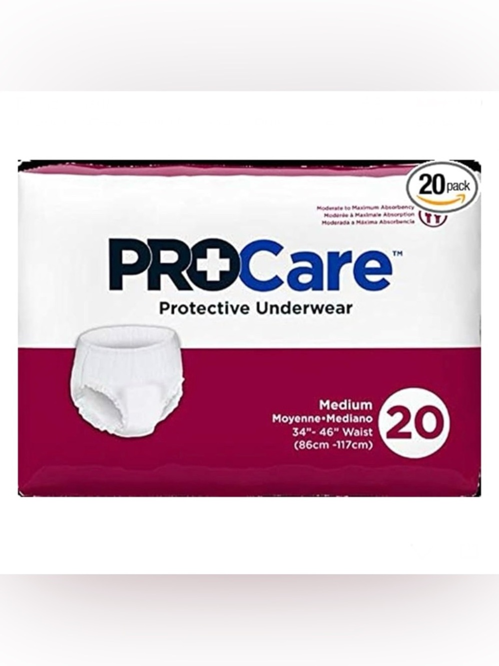 4 pack ProCare Medium White Protective Underwear (80 total) - Picture 2 of 2